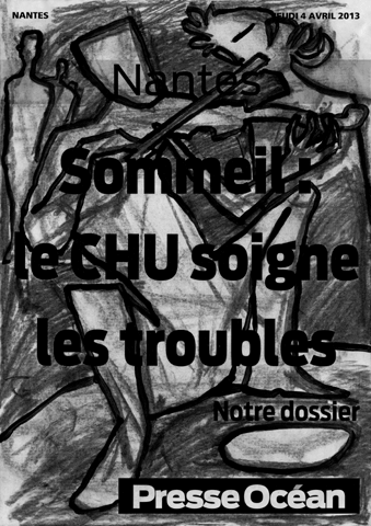 Illustrations au fusain des manchettes de journaux