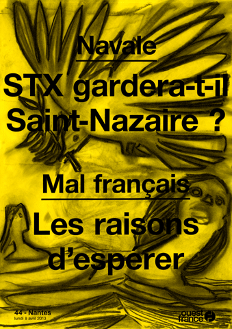 Illustrations au fusain des manchettes de journaux