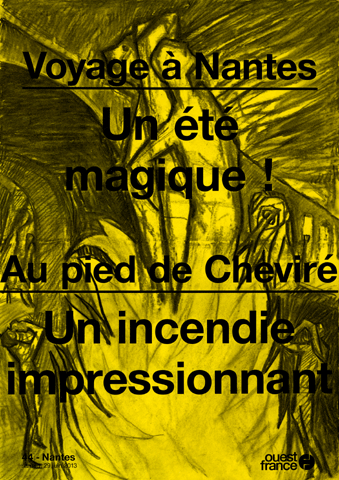 Illustrations au fusain des manchettes de journaux
